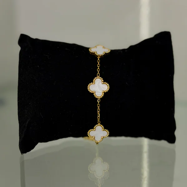 Noir Clover Bracelet White - Bangles from BLINGARI luxury Indian fashion collection