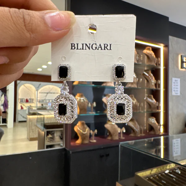 Ltkn Blk Slvr - Earrings & Jhumkas from BLINGARI luxury Indian fashion collection