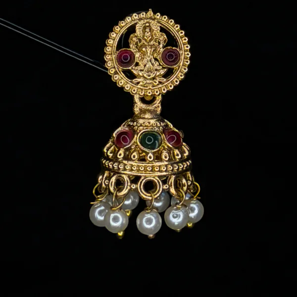 Lakshmi Pearl Jhumka - Earrings from BLINGARI luxury Indian fashion collection