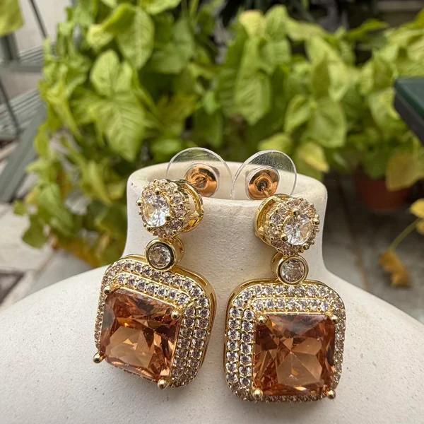 Amber Stone Studs - Earrings from BLINGARI luxury Indian fashion collection