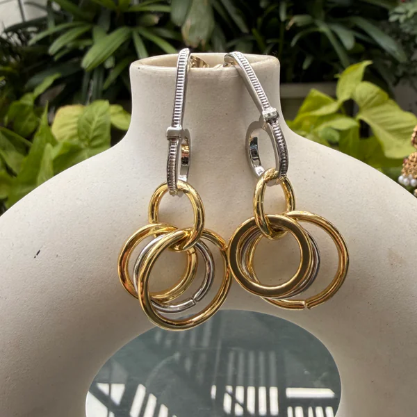 Dual Tone Rings - Earrings from BLINGARI luxury Indian fashion collection