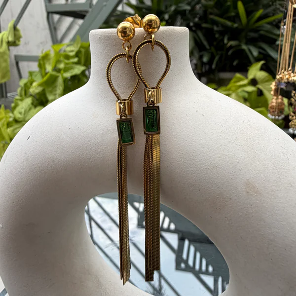 Gilded Green Grace - Earrings from BLINGARI luxury Indian fashion collection