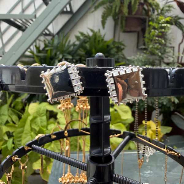 Silver Square Studs - Earrings from BLINGARI luxury Indian fashion collection