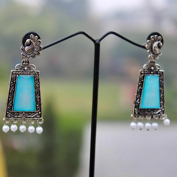 Neel Trapeze Drops - Earrings from BLINGARI luxury Indian fashion collection