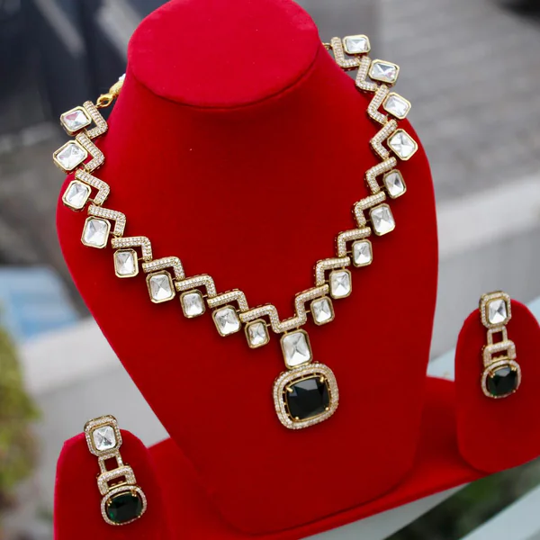 Zehra Emerald Set - Necklaces from BLINGARI luxury Indian fashion collection