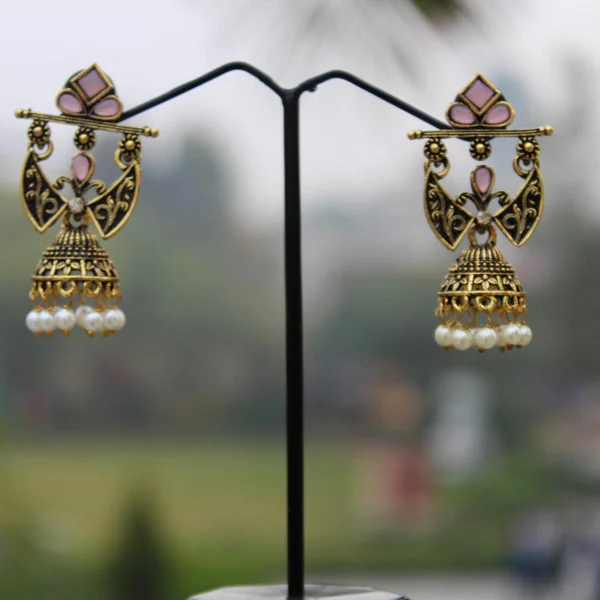 Aarohi Pearl Jhumka - Earrings from BLINGARI luxury Indian fashion collection