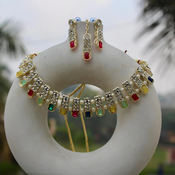 Rangoli Pearl Set - Necklaces from BLINGARI luxury Indian fashion collection
