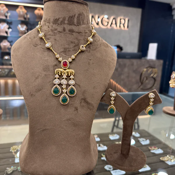 Dbl Elephnt I - Necklaces & Pendants from BLINGARI luxury Indian fashion collection
