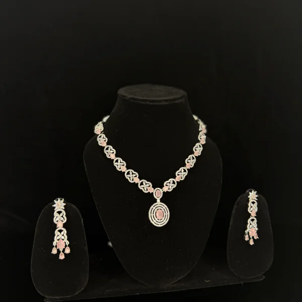 Elysian Loop Set Pink - Necklaces from BLINGARI luxury Indian fashion collection