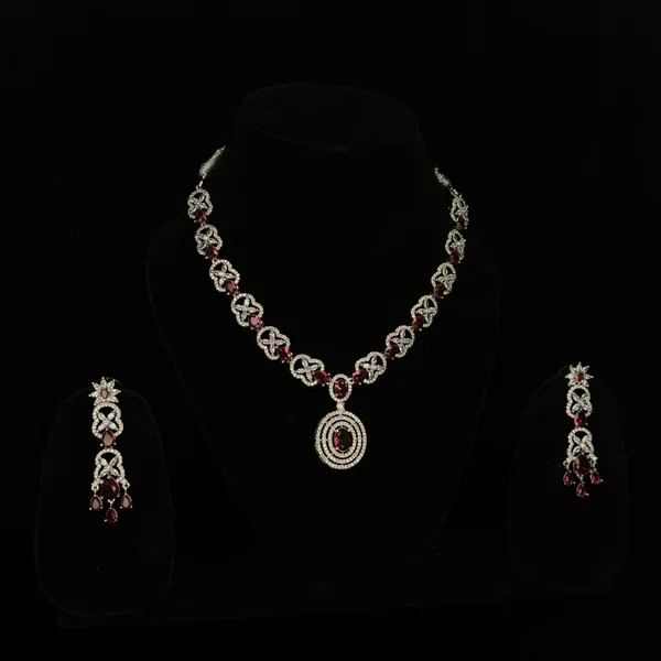 Elysian Loop Set Red - Necklaces from BLINGARI luxury Indian fashion collection