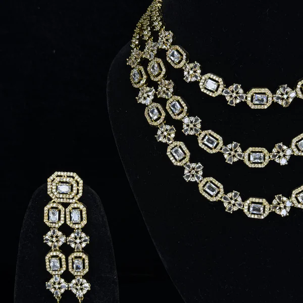 Regal Layered Set White - Necklaces from BLINGARI luxury Indian fashion collection