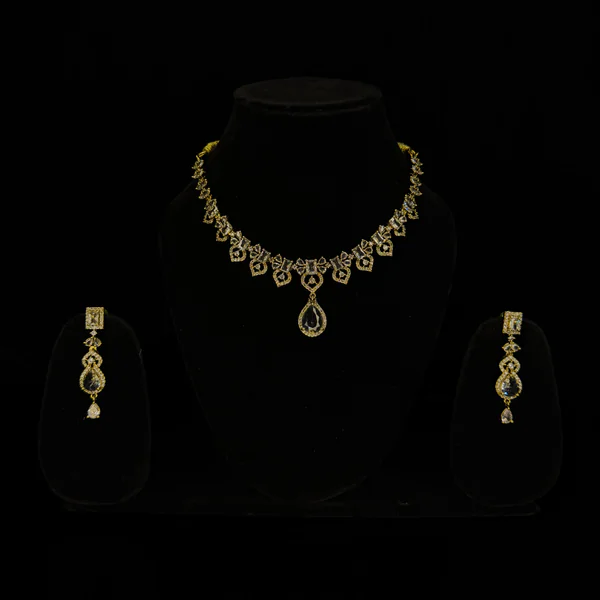 Royal Noir Set Gold - Necklaces from BLINGARI luxury Indian fashion collection
