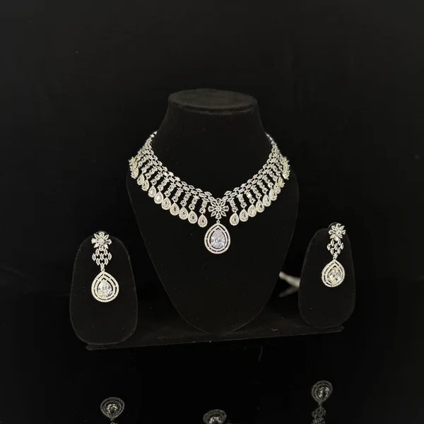 Luna Drop Set White - Necklaces from BLINGARI luxury Indian fashion collection