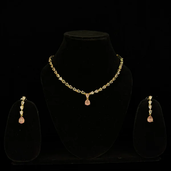 Prism Drop Set Pink - Necklaces from BLINGARI luxury Indian fashion collection
