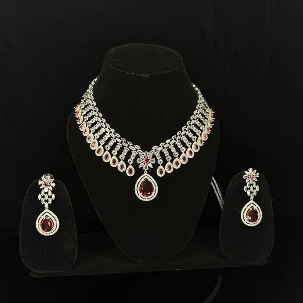 Luna Drop Set Red - Necklaces from BLINGARI luxury Indian fashion collection