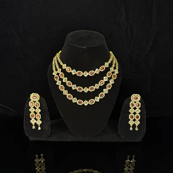 Regal Layered Set Red - Necklaces from BLINGARI luxury Indian fashion collection
