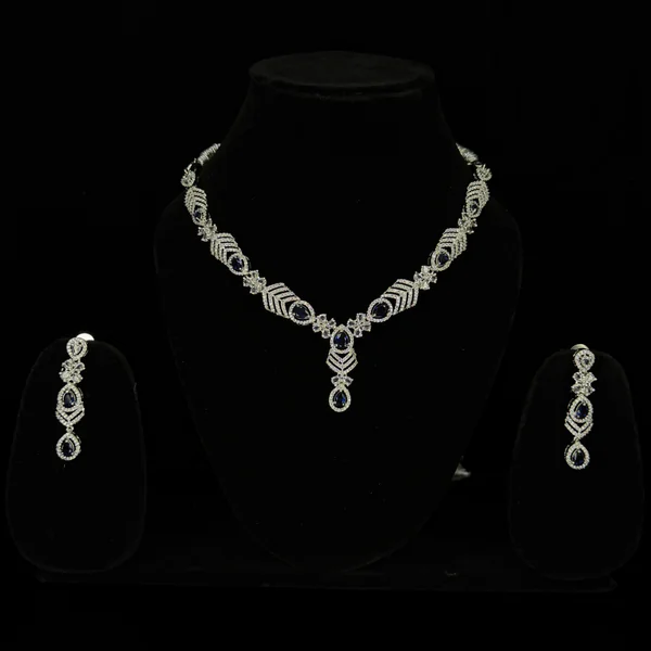 Regal Chevron Set Blue - Necklaces from BLINGARI luxury Indian fashion collection