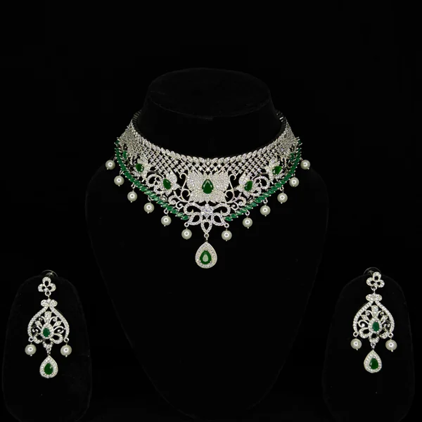Emerald Pearl Choker - Necklaces from BLINGARI luxury Indian fashion collection