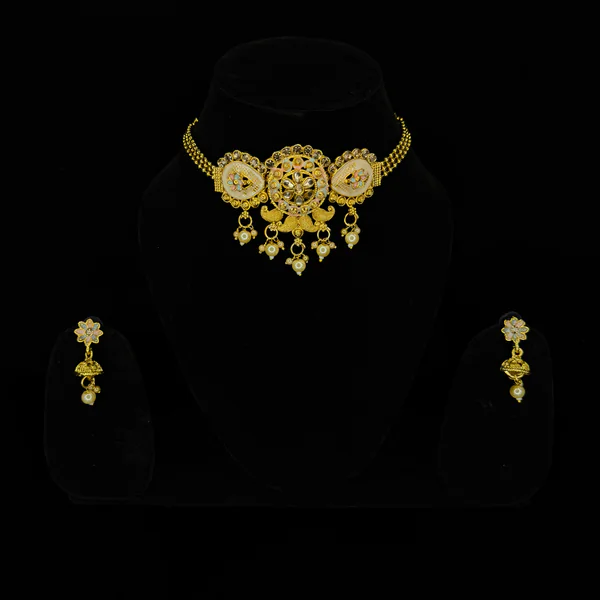 Floral Kundan Choker - Necklaces from BLINGARI luxury Indian fashion collection