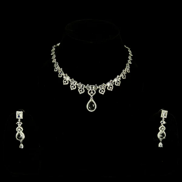Royal Noir Set Silver - Necklaces from BLINGARI luxury Indian fashion collection