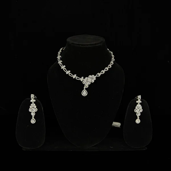 Serene Bloom Set White - Necklaces from BLINGARI luxury Indian fashion collection