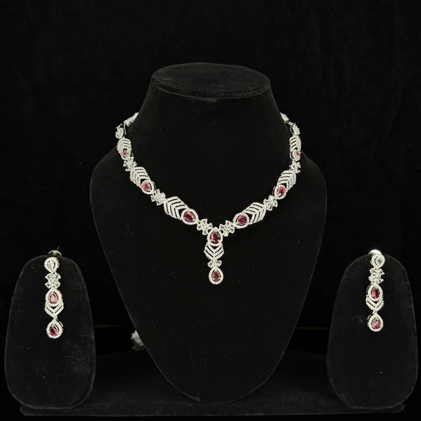 Regal Chevron Set Red - Necklaces from BLINGARI luxury Indian fashion collection