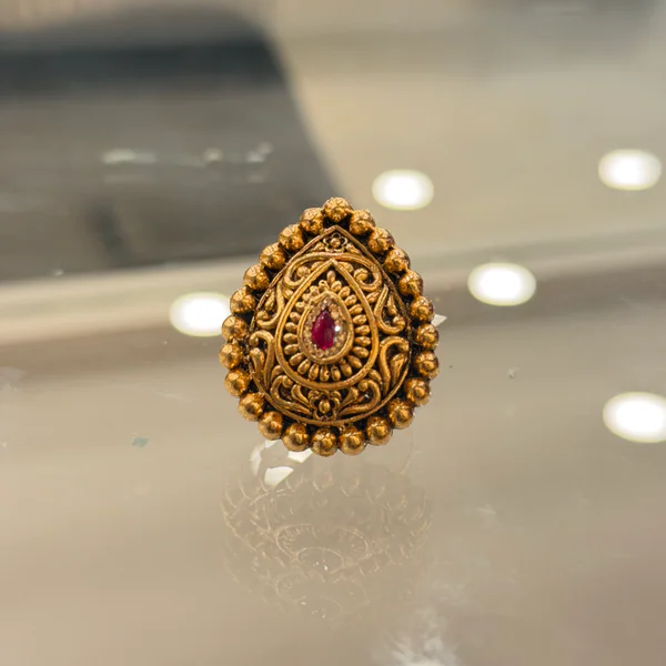 Ambi Gold Ring - Rings & Hathphool from BLINGARI luxury Indian fashion collection