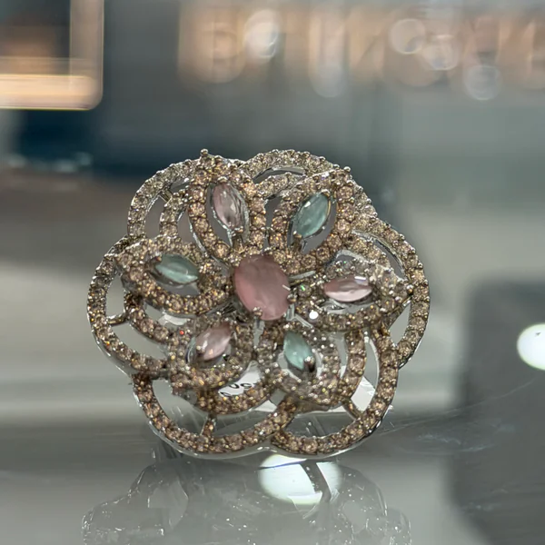 Mint Pink Cocktail Ring - Rings & Hathphool from BLINGARI luxury Indian fashion collection