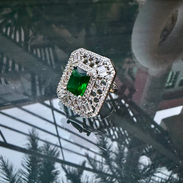 Emerald Lattice Ring - Rings from BLINGARI luxury Indian fashion collection