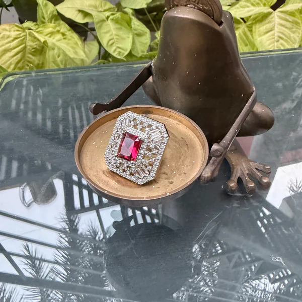 Ruby Lattice Ring - Rings from BLINGARI luxury Indian fashion collection
