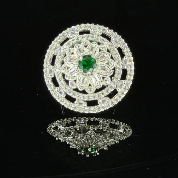 Umbrella Bloom Ring Green - Rings from BLINGARI luxury Indian fashion collection