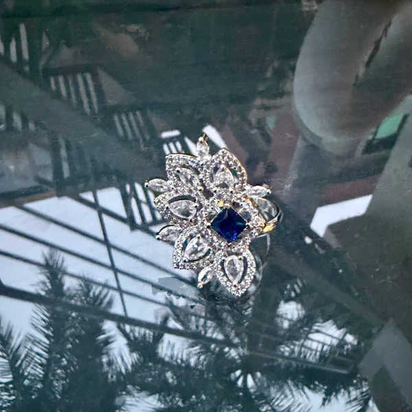 Bloom Cut Ring Blue - Rings from BLINGARI luxury Indian fashion collection