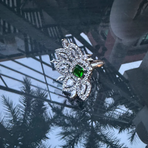 Bloom Cut Ring Green - Rings from BLINGARI luxury Indian fashion collection