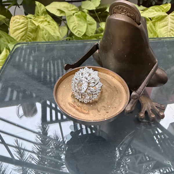 Bloom Silver White Ring - Rings from BLINGARI luxury Indian fashion collection