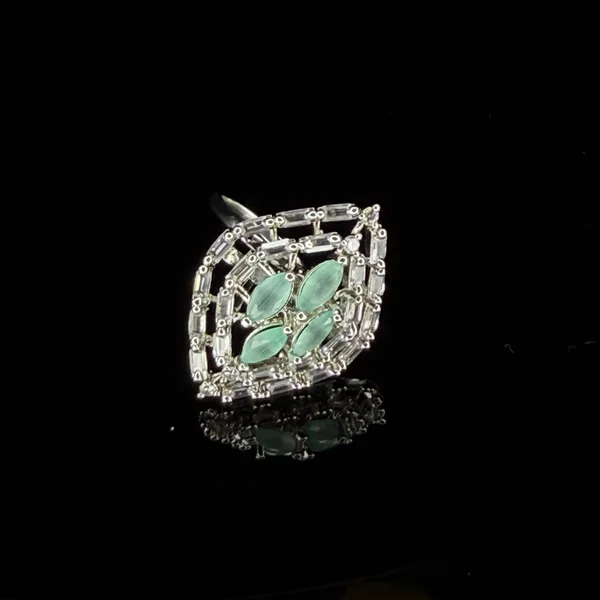 Barfi Cocktail Ring Green - Rings from BLINGARI luxury Indian fashion collection