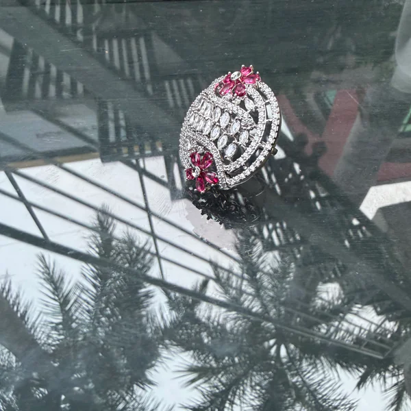 Crescent Bloom Ring Red - Rings from BLINGARI luxury Indian fashion collection