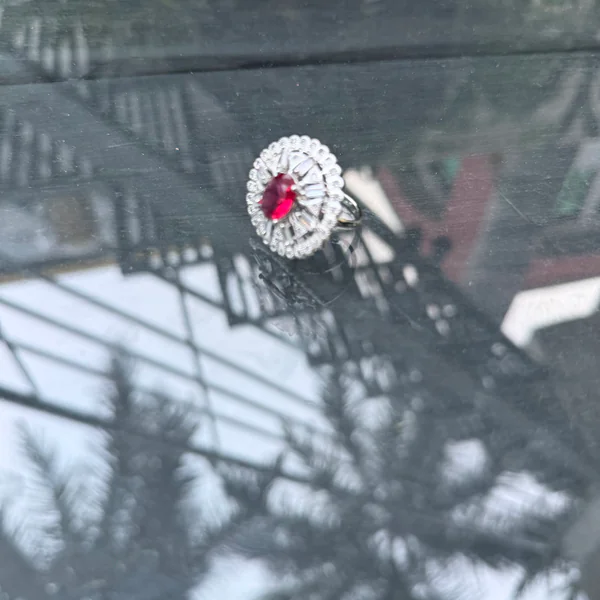 Flower Ruby Silver Ring - Rings from BLINGARI luxury Indian fashion collection
