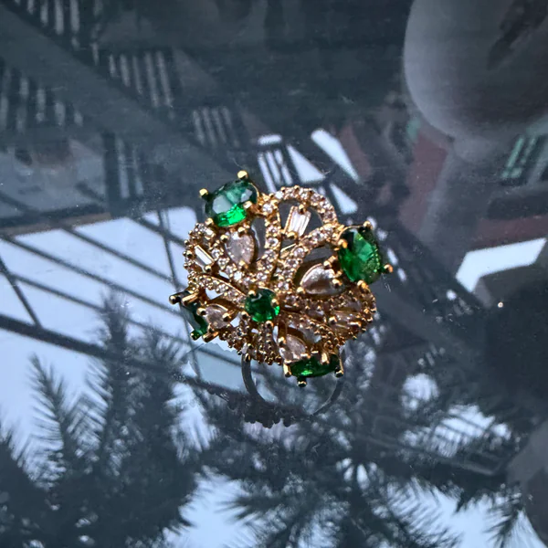 Green Stone Ring - Rings from BLINGARI luxury Indian fashion collection