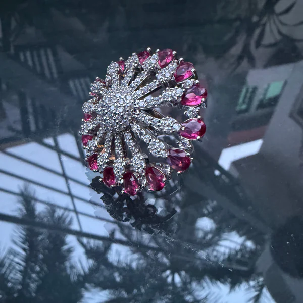 Pastel Burst Ring Red - Rings from BLINGARI luxury Indian fashion collection