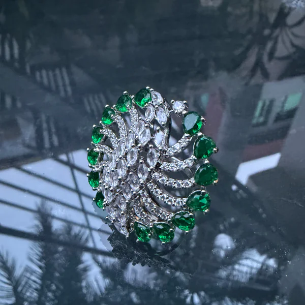 Pastel Swirl Bloom Green - Rings from BLINGARI luxury Indian fashion collection