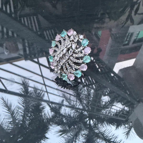 Pastel Swirl Bloom Multi Colored - Rings from BLINGARI luxury Indian fashion collection