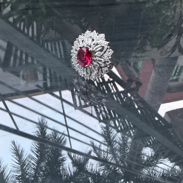 Red Ember Silver Ring - Rings from BLINGARI luxury Indian fashion collection