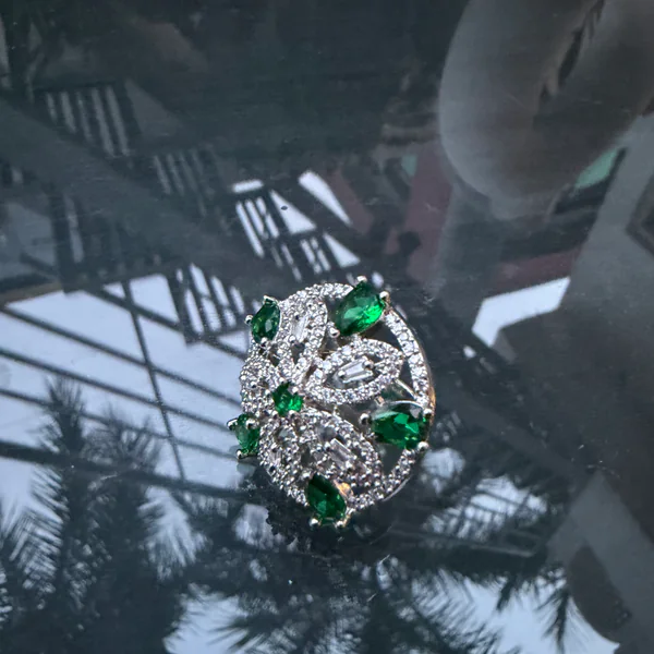Royal Green Silver Ring - Rings from BLINGARI luxury Indian fashion collection